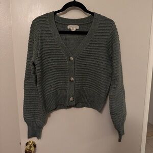 Elegant Green Ribbed Cardigan
